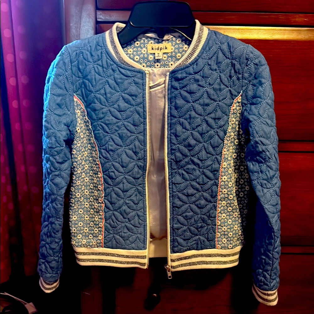 Kidpik Blue and White Quilted Bomber Jacket